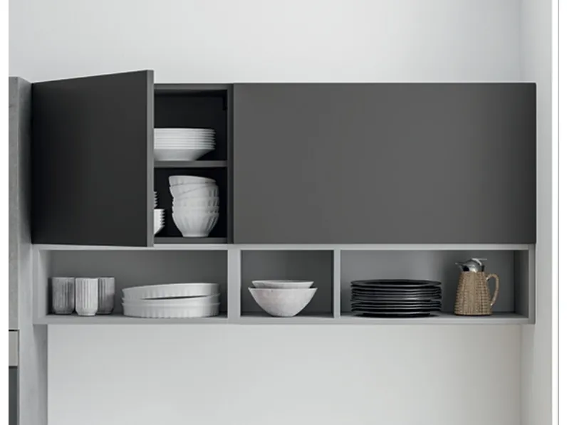 Cucina moderna grigio Primacucine lineare Domino grafite e cementho in offerta