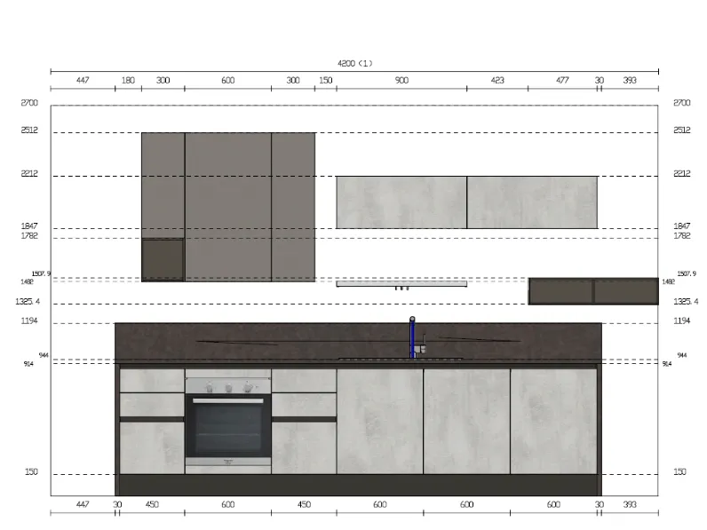 Cucina lineare in laminato materico a prezzo ribassato 28%