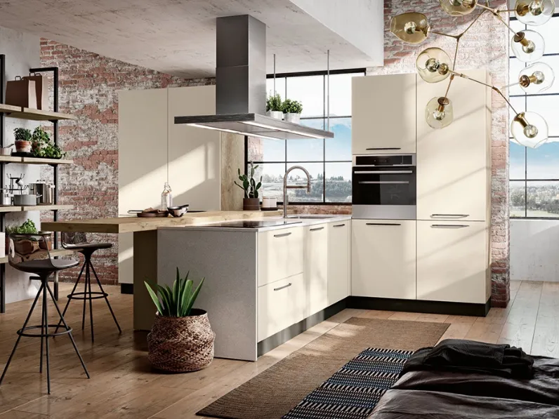 Cucina moderna lineare Imab group Modello capri bianca e rovere a prezzo ribassato