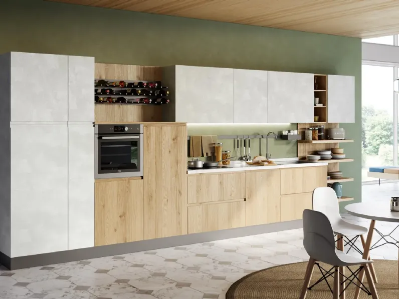 Cucina lineare in legno rovere chiaro Jey feel 01 a prezzo scontato