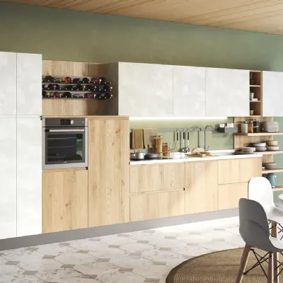 Cucina lineare in legno rovere chiaro Jey feel 01 a prezzo scontato