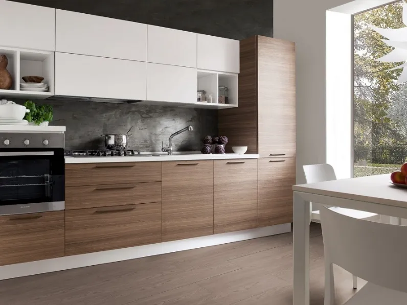 Cucina S75 moderna lineare noce in laminato materico Cucina mod.chlo versione laminato eucalipto scontata del 35%