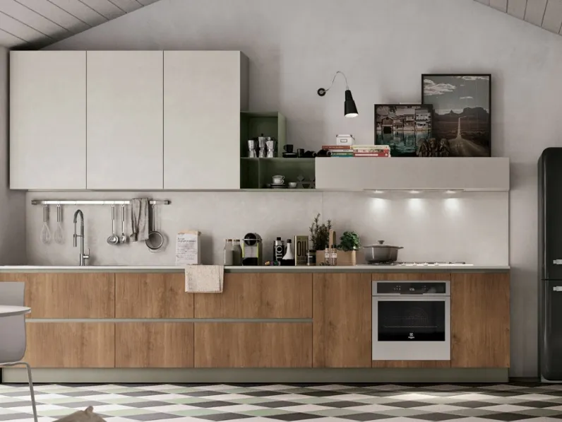 Cucina lineare in laminato materico rovere chiaro Infinity a prezzo ribassato