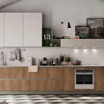 Cucina lineare in laminato materico rovere chiaro Infinity a prezzo ribassato