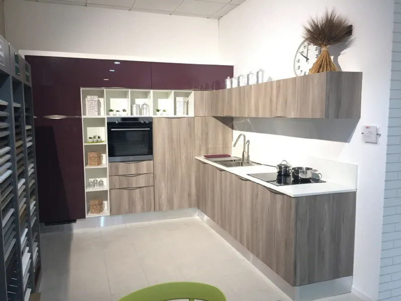 Cucina moderna rovere chiaro Arredo3 ad angolo Wood in Offerta Outlet