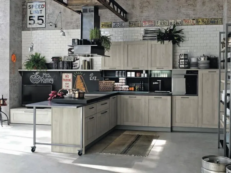 Cucina moderna rovere chiaro Stosa cucine con penisola City scontata