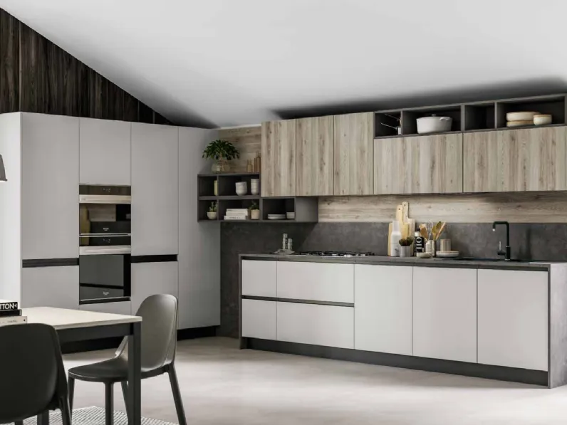 Cucina ad angolo in laminato materico magnolia Milano a prezzo ribassato