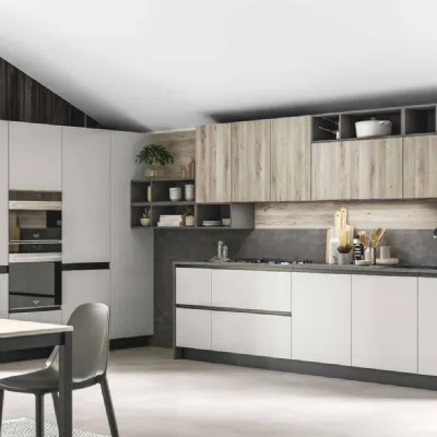 Cucina ad angolo in laminato materico magnolia Milano a prezzo ribassato