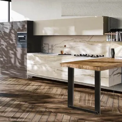 CUCINA Nuovi mondi cucine con penisola Cucina moderna in offerta in ante ossido effetto marmo e grigio titanio in offerta    SCONTATA