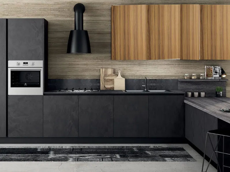 CUCINA Nuovi mondi cucine Cucina industrial cemento effetto legno  con penisola PREZZO OUTLET