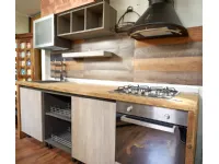 Cucina  industriale con top rovere e fianchi rovere 