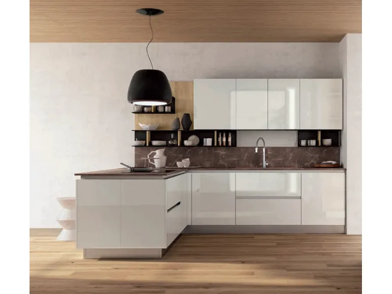 CUCINA Nuovi mondi cucine Cucina moderna opaca con penisola e top bronzo inj offerta   PREZZO OUTLET