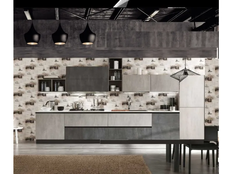 Cucina Nuovi mondi cucine industriale lineare grigio in laminato materico Minimal grigio moderna 