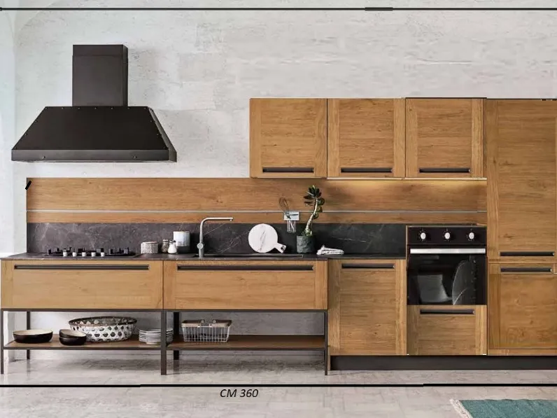 CUCINA Nuovi mondi cucine lineare Cucina industrial legno frame con maniglia particolare  SCONTATA 54%