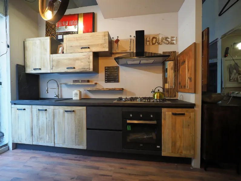 Cucina lineare industriale rovere chiaro Collezione esclusiva Cuicna industrial jupiter moderna   a soli 4990