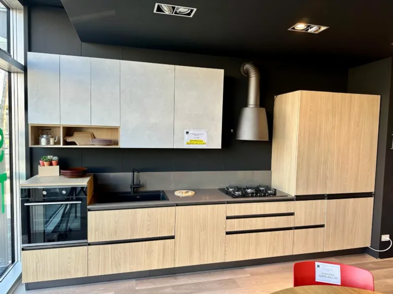 Cucina Prima cucine moderna lineare rovere chiaro in laminato materico Hera