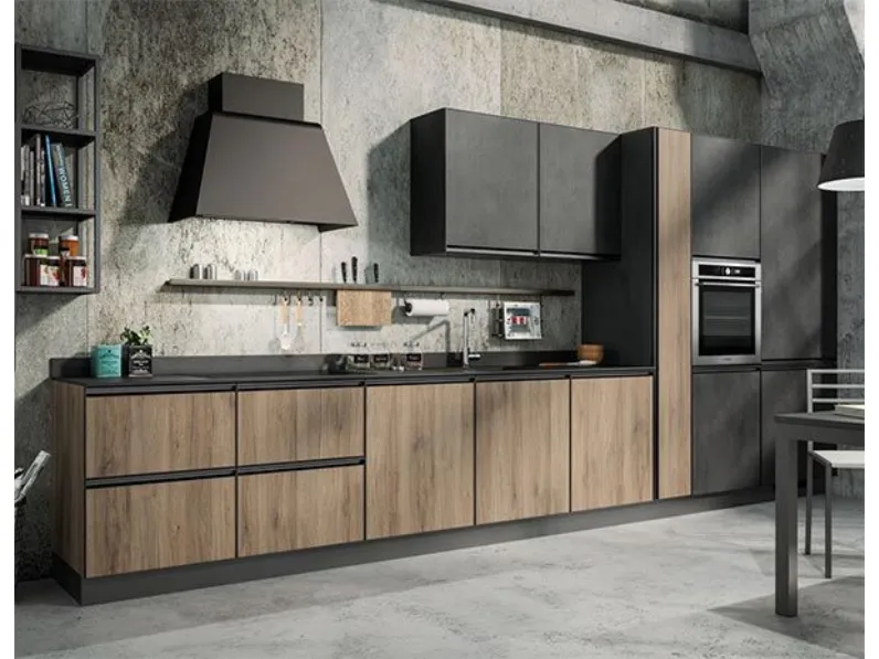 Cucina rovere chiaro industriale lineare Cucina industrial big con colonne  Nuovi mondi cucine