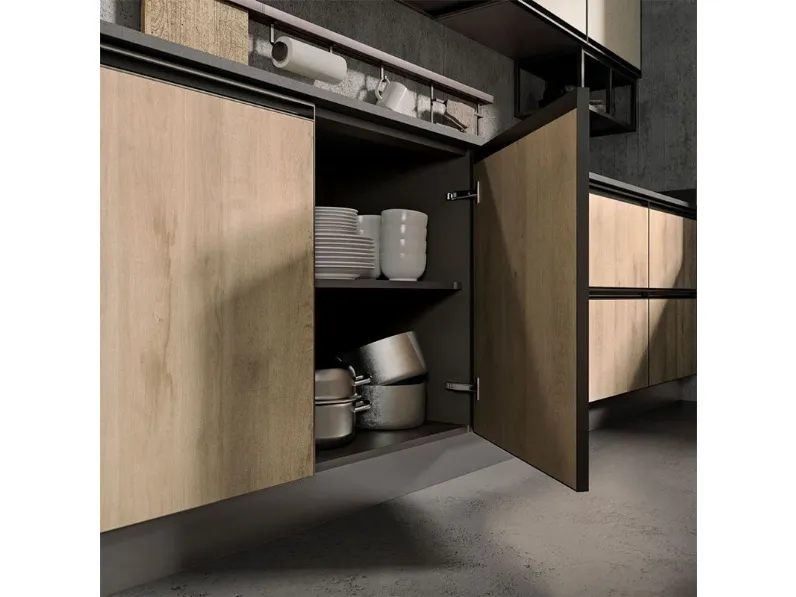 Cucina rovere chiaro industriale lineare Cucina industrial big con colonne  Nuovi mondi cucine