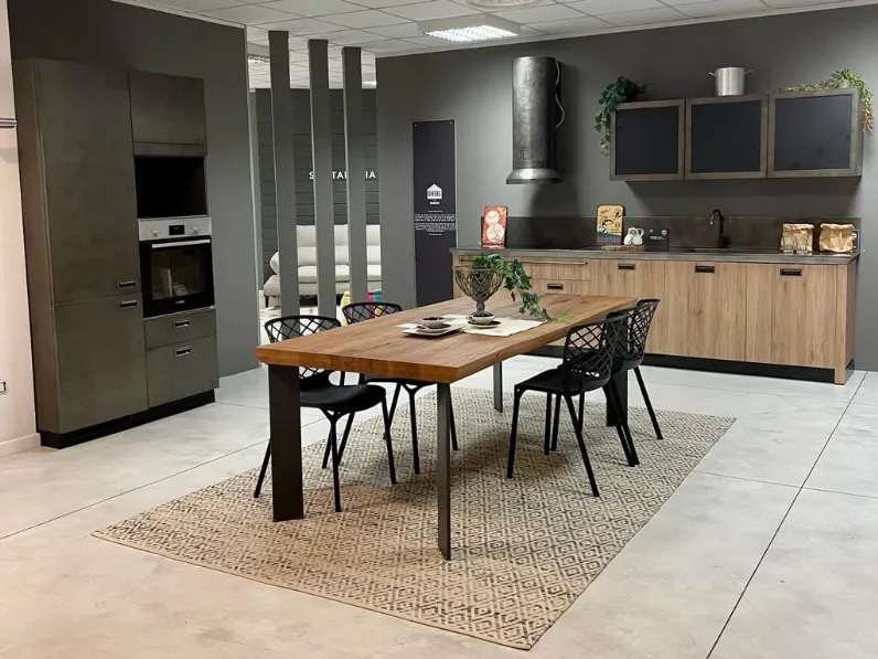 Cucina rovere chiaro industriale lineare Diesel Scavolini in Offerta Outlet