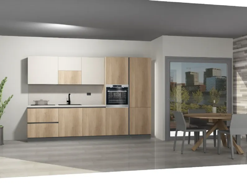 Cucina Gicinque industriale lineare rovere chiaro in laminato materico Smartgola 318