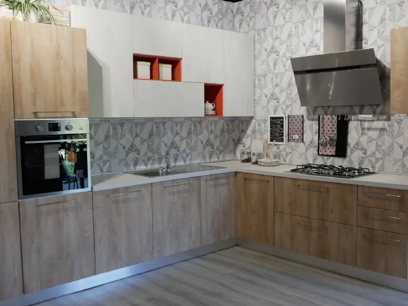 Cucina rovere chiaro moderna ad angolo Anta polimerica mm. 22 Artigianale