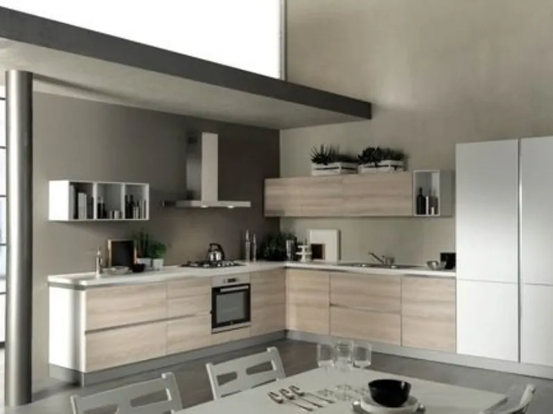 Cucina moderna Aran ad angolo Marylin in rovere chiaro a 6000