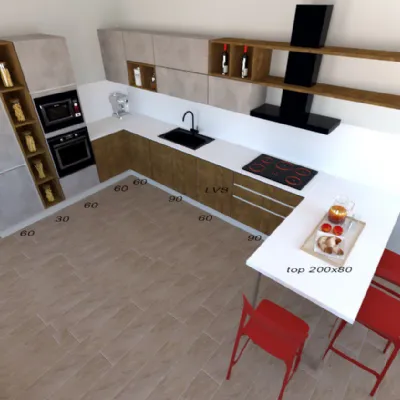 Cucina rovere chiaro moderna con penisola Sp22 Astra scontata