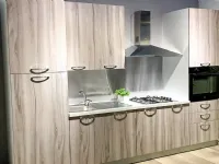 Cucina lineare in laminato materico rovere chiaro Smart a prezzo ribassato