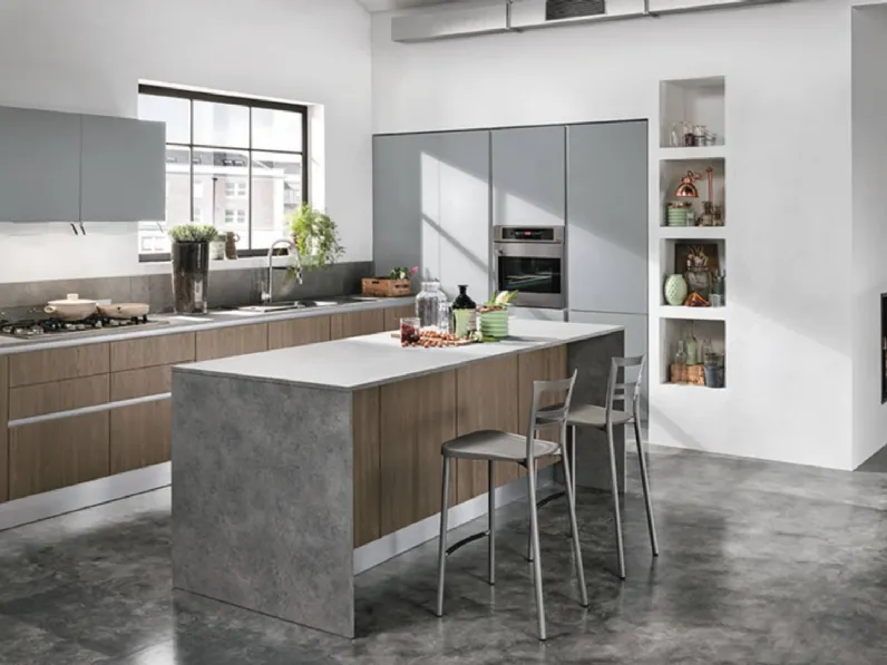 Cucina rovere moro moderna ad isola Componibile Colombini in Offerta Outlet