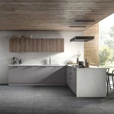 Cucina rovere moro moderna con penisola Artigianale Joy 3 a soli 6900