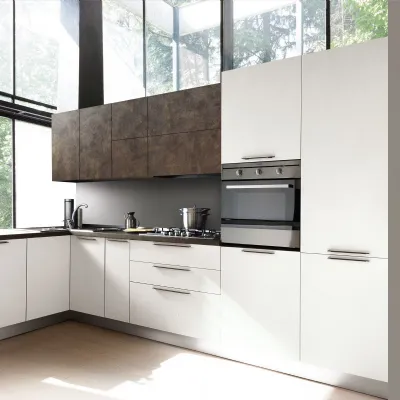 Cucina S75 moderna ad angolo bianca in laminato opaco Cucina mod.city con lavello ad angolo in promo-sconto del 30%