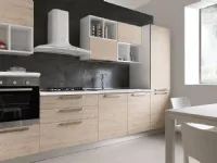 Cucina S75 moderna lineare rovere chiaro in polimerico lucido Cucina mod.thelma con cappa a vista scontata del 35%