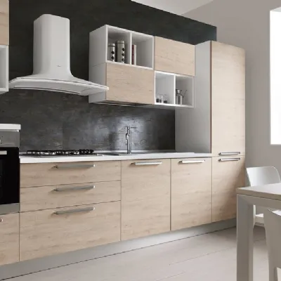 Cucina S75 moderna lineare rovere chiaro in polimerico lucido Cucina mod.thelma con cappa a vista scontata del 35%