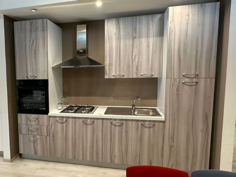 Cucina Net cucine moderna lineare rovere chiaro in laminato materico Smart