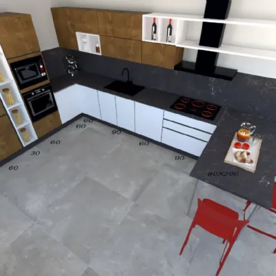 Cucina Sp22 design altri colori con penisola Astra