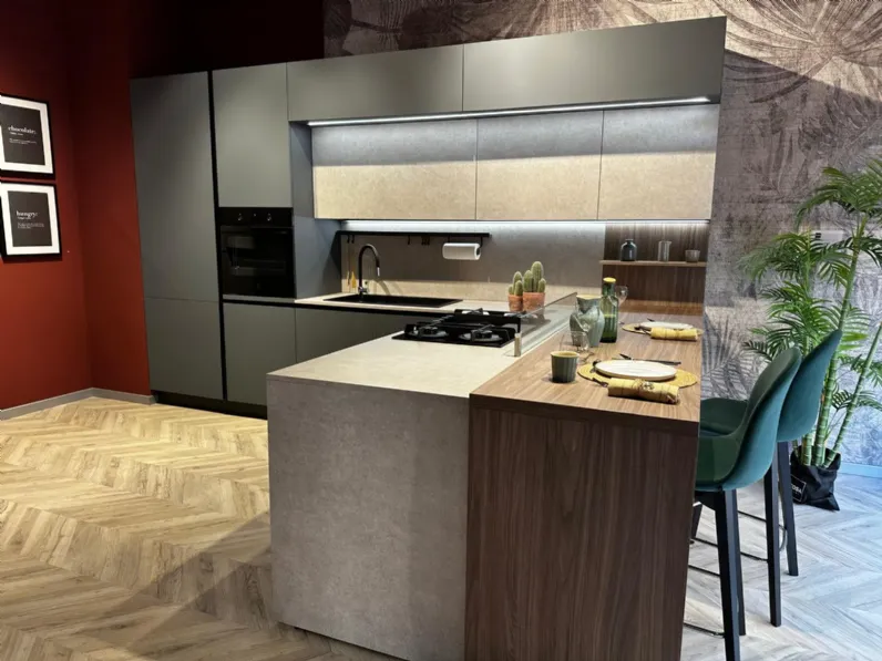 Cucina Stosa moderna con penisola altri colori in nobilitato Infinity young