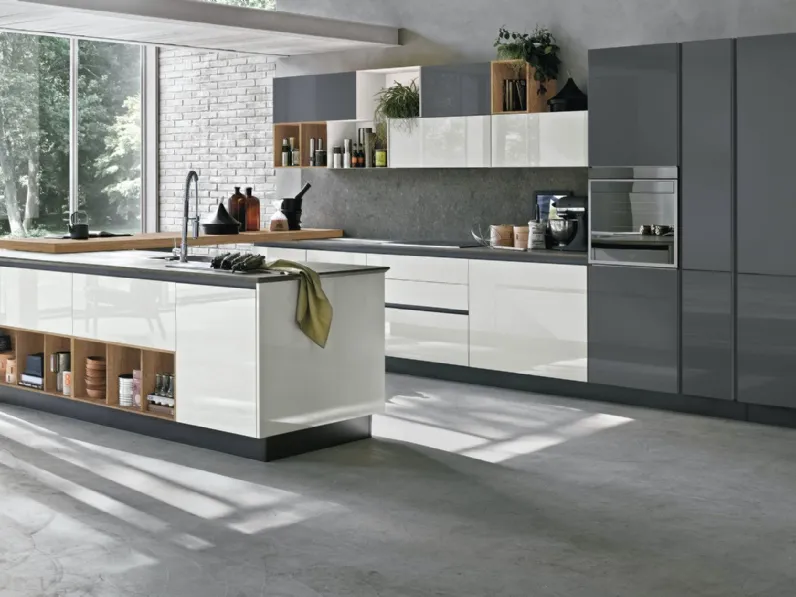 Cucina Stosa moderna lineare bianca in legno Alev