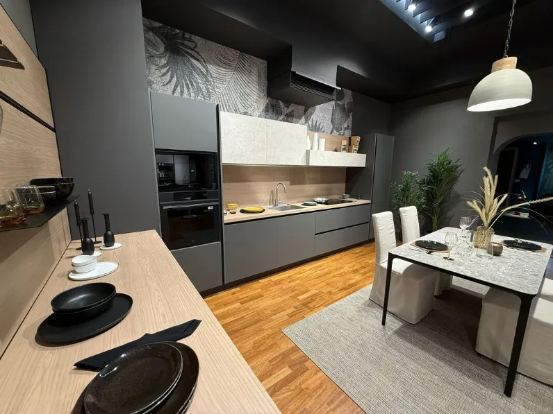 Cucina lineare in laminato materico grigia Young a prezzo scontato