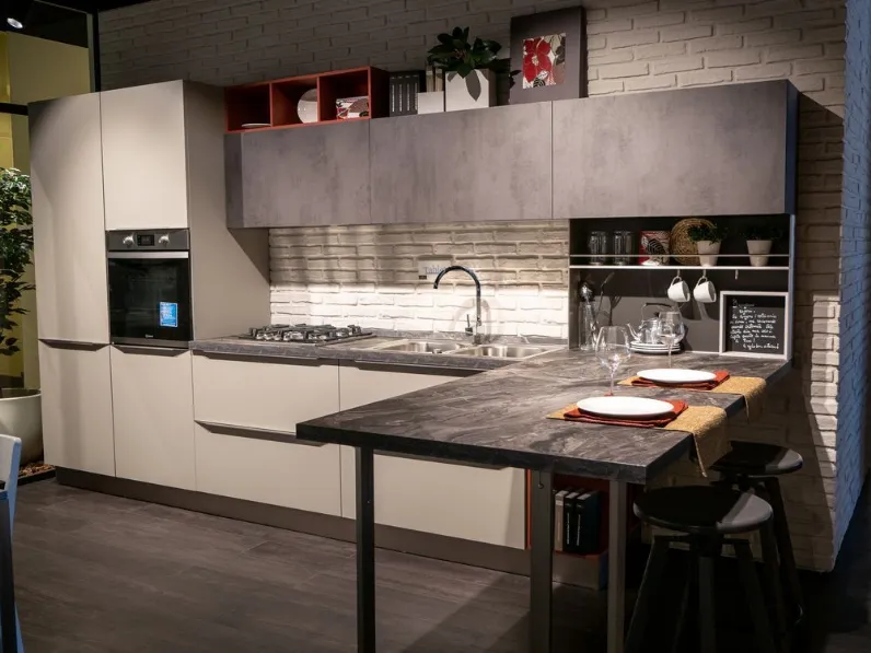 Cucina Tablet head moderna grigio con penisola Lube cucine