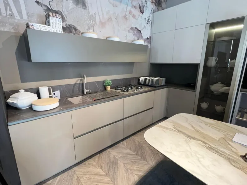 Cucina Stosa moderna ad angolo tortora in polimerico opaco Metropolis