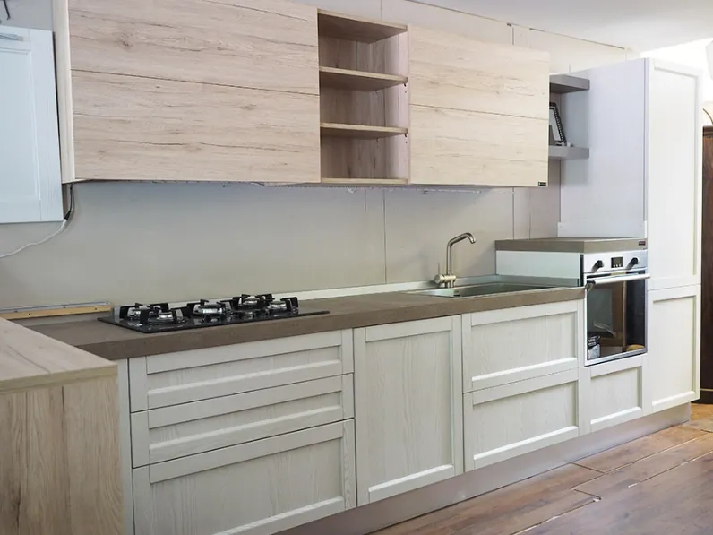 Cucine Cucina Cucina  moderna con penisola da cm 180 mobile  essenza rovere in offerta nuovimondi outlet scontato del -49 %