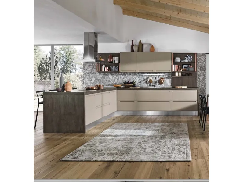cucina con penisola moderna i integrata essential in offerta outlet nuovimondi completa di set elettrodomestici
