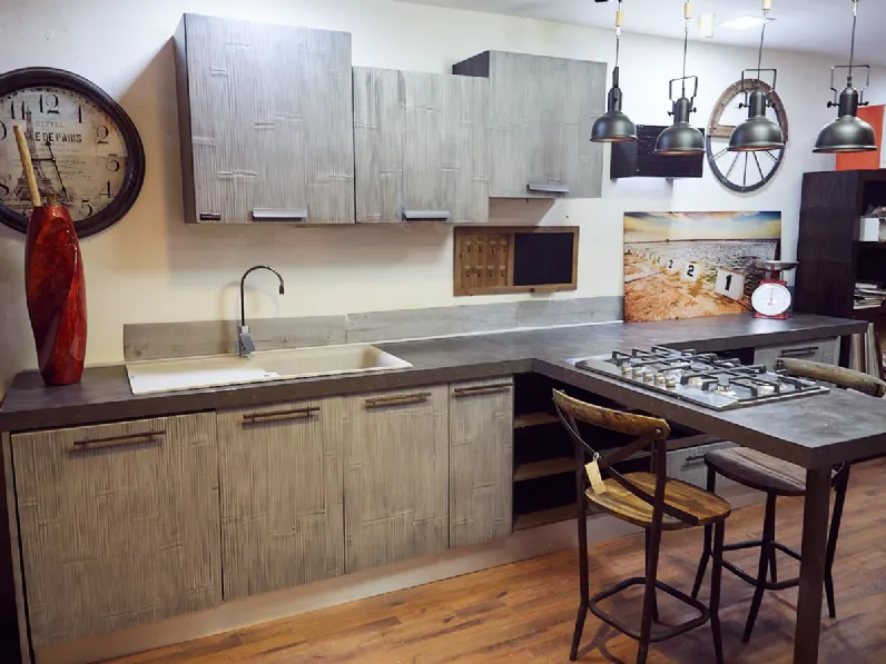Nuovi Mondi Cucine Cucina Cucina moderna legno e bambu grey modello con penisola design  in offerta 