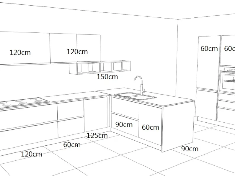 OFFERTA Cucina ad angolo con bancone LINEA di CUCINE STORE (340X215cm)