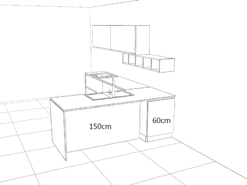 OFFERTA Cucina ad angolo con bancone LINEA di CUCINE STORE (340X215cm)