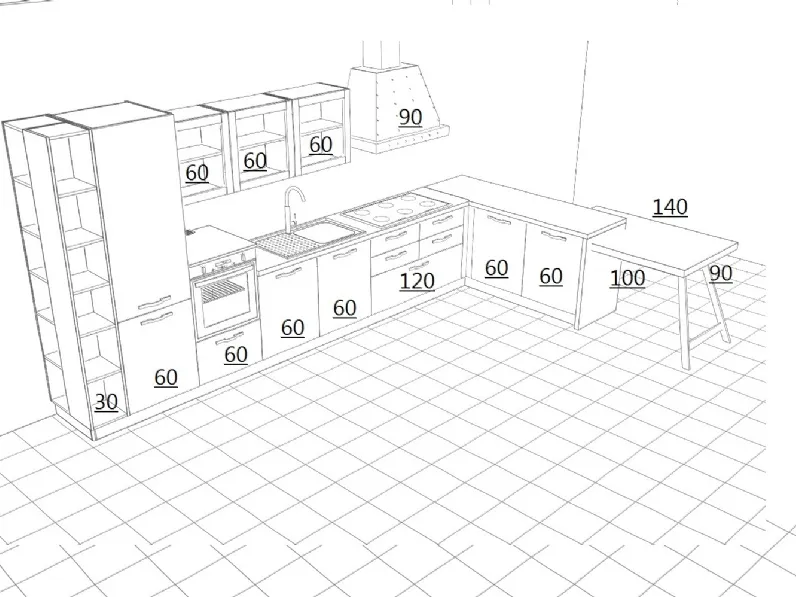 OFFERTA cucina con penisola e bancone CUCINE STORE (Misura 455x300cm)