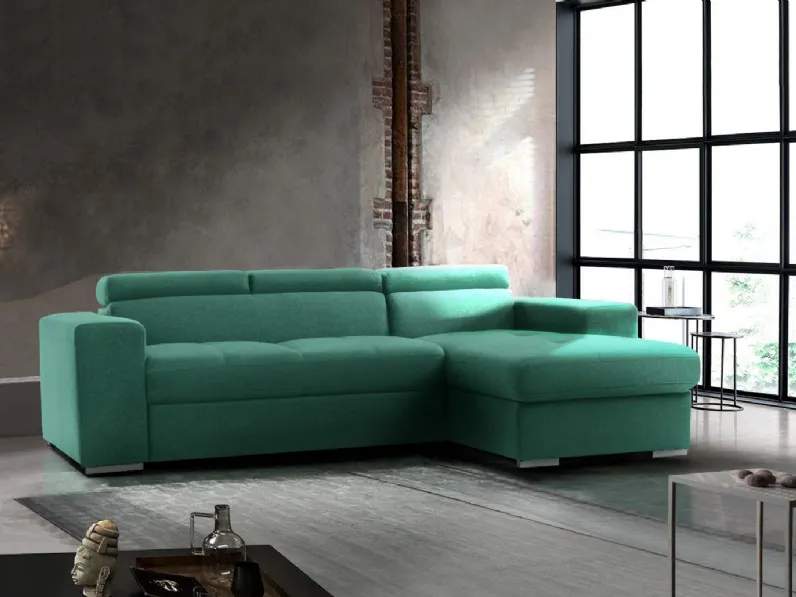 Divano angolare Divano moderno trasformabile pilatus, divano letto verde smeraldo, made in italy do Collezione esclusiva: SCONTO ESCLUSIVO