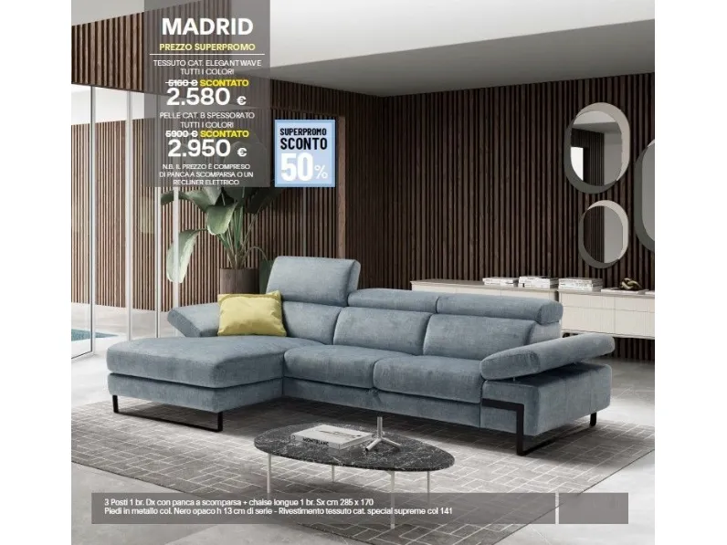 Divano in Tessuto stile design modello Madrid scontato - 50%
