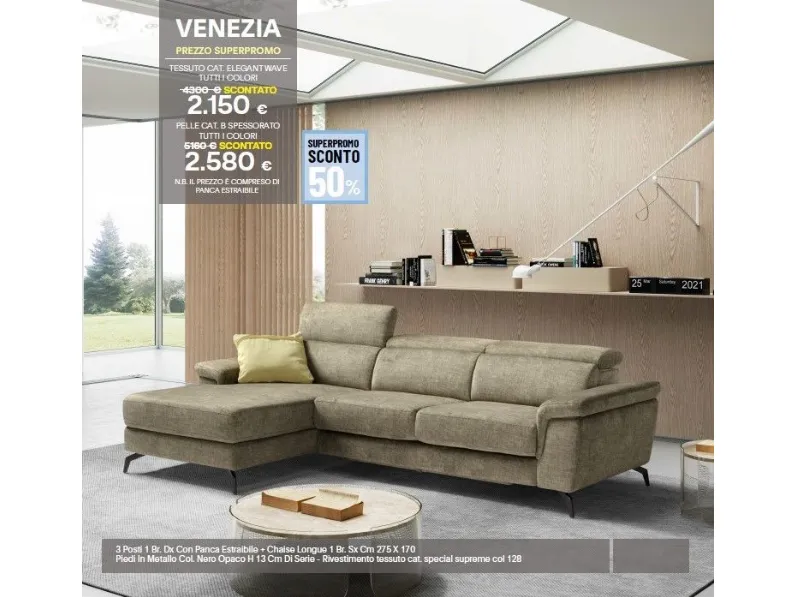 Divano moderno tessuto Venezia di Sofangel con sconto del - 50%