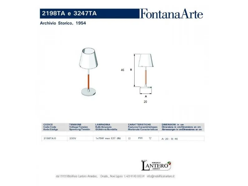 Lampada Fontana Arte 2198ta: prezzo outlet! Risparmia sull'arredo!